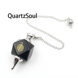 Obsidian Crystal Pendulum with Sacred Geometry Symbol for Protection and Grounding