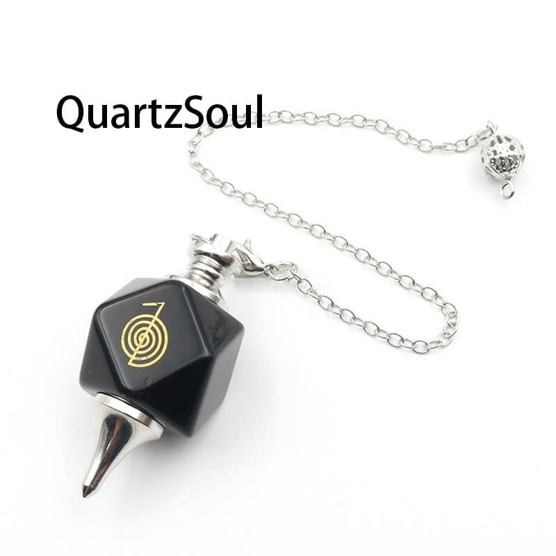Obsidian Crystal Pendulum with Sacred Geometry Symbol for Protection and Grounding