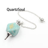 Amazonite Crystal Pendulum with Sacred Geometry Symbol for Truth and Communication