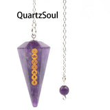 Natural Amethyst Crystal Pendulum with Chakra Symbols for Divination