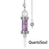 Amethyst crystal pendulum with purple gemstone chips for spiritual insight