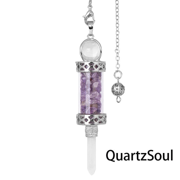 Amethyst crystal pendulum with purple gemstone chips for spiritual insight