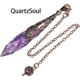 Natural Amethyst Crystal Pendulum with Copper Chain for Divination