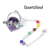 Amethyst UFO Crystal Pendulum with Chakra Gemstone Chain