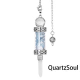 Aquamarine crystal pendulum with blue stone fragments for clear communication