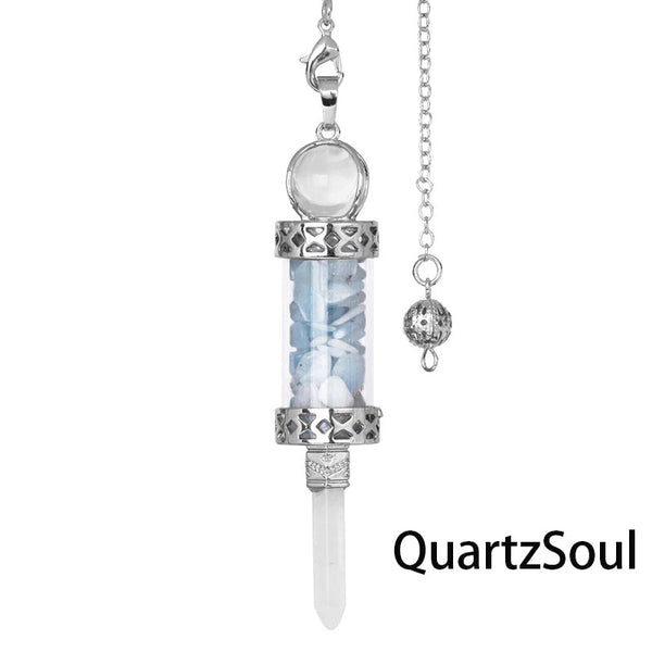Aquamarine crystal pendulum with blue stone fragments for clear communication