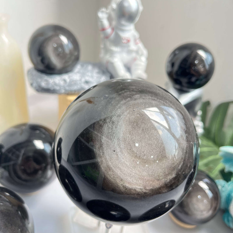 Natural Black Obsidian Sphere with Protective Energy Properties