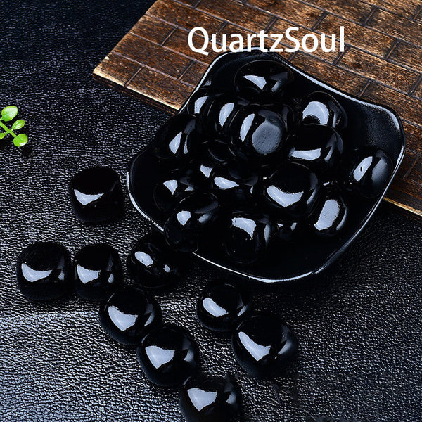 Natural Black Obsidian Tumbled Stones in Decorative Dish for Crystal Healing