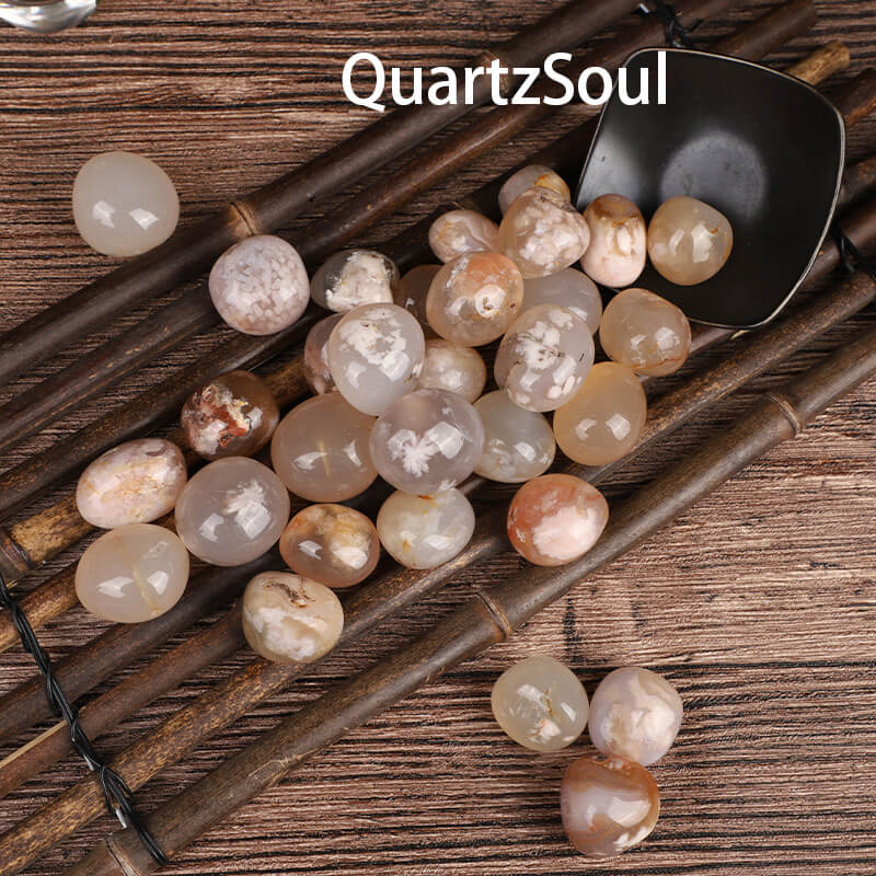 Natural Blossom Agate tumbled stones with flower-like patterns for crystal healing