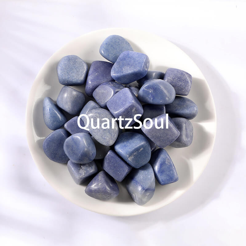 Blue Aventurine Tumbled Healing Crystals in White Bowl
