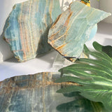 Blue onyx slab in meditation space setting