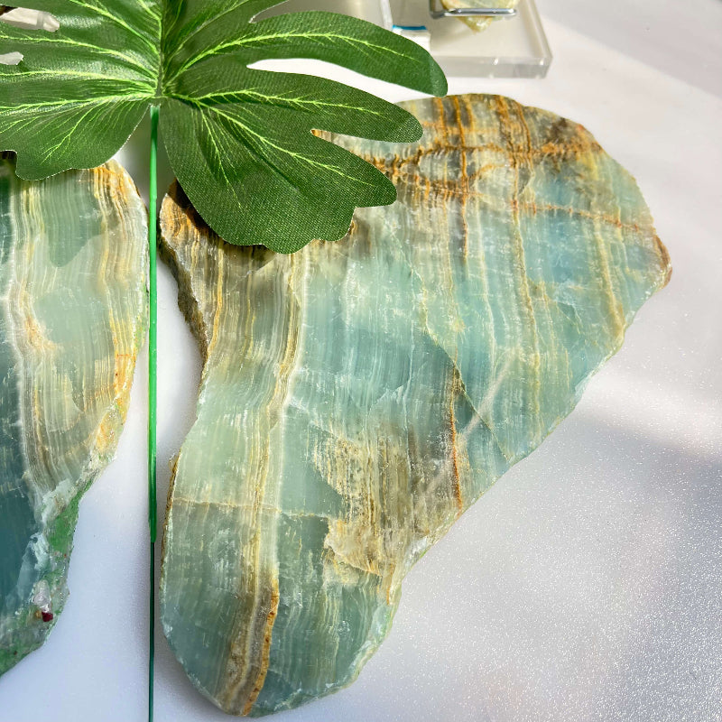 Top view of polished blue onyx wholesale crystal slab