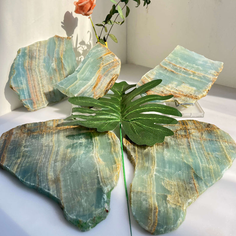 Premium wholesale blue onyx slab with vibrant blue patterns for crystal healing