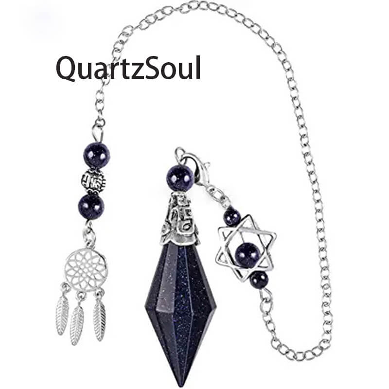 Blue Sandstone Crystal Pendulum with Dreamcatcher for Intuitive Guidance