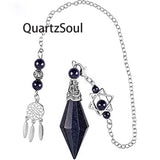 Blue Sandstone Crystal Pendulum with Dreamcatcher for Intuitive Guidance
