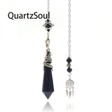 Blue Sandstone Crystal Pendulum with Dragon Wrap and Star Holder