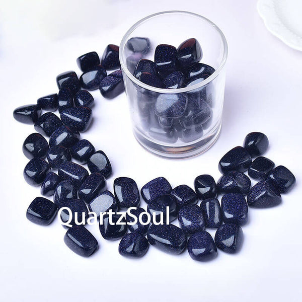 Blue Sandstone Tumbled Stones in Glass Jar with Sparkling Galaxy Effect