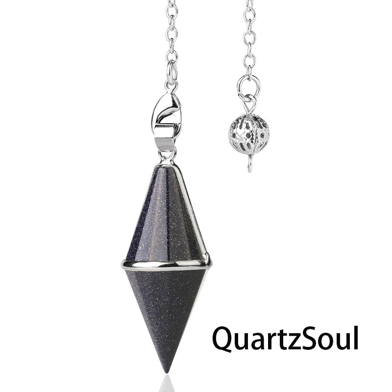 Blue Sunstone faceted crystal pendulum for communication and throat chakra healing
