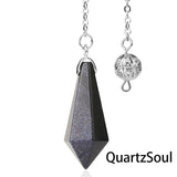 Blue SunStone hexagonal pendulum with silver chain for communication