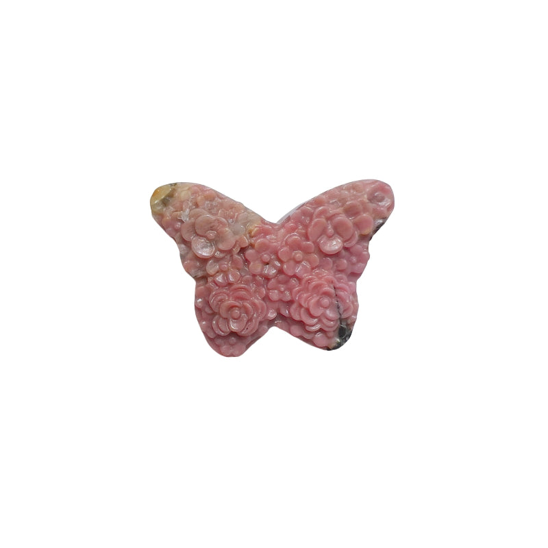Elegant butterfly shaped rhodonite crystal carving with natural pink and black patterns for healing