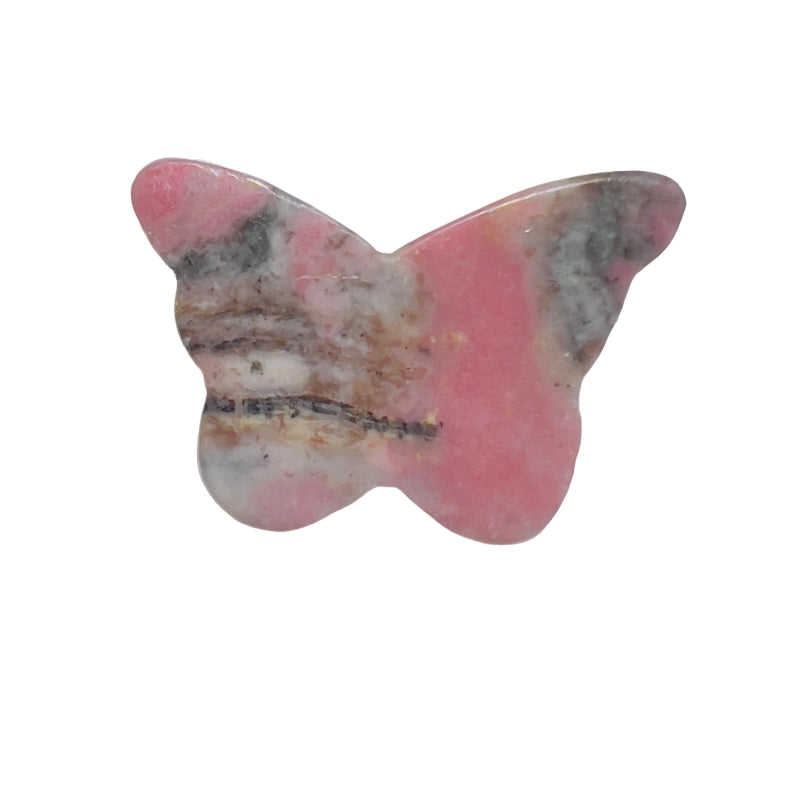 Butterfly shape pink rhodonite carving showing detailed wing textures