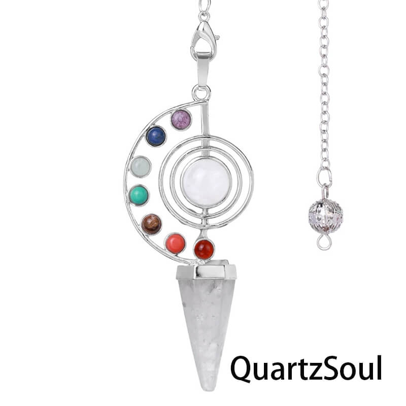 7 Chakra Spiral Crystal Pendulum with Amethyst Point for Divination