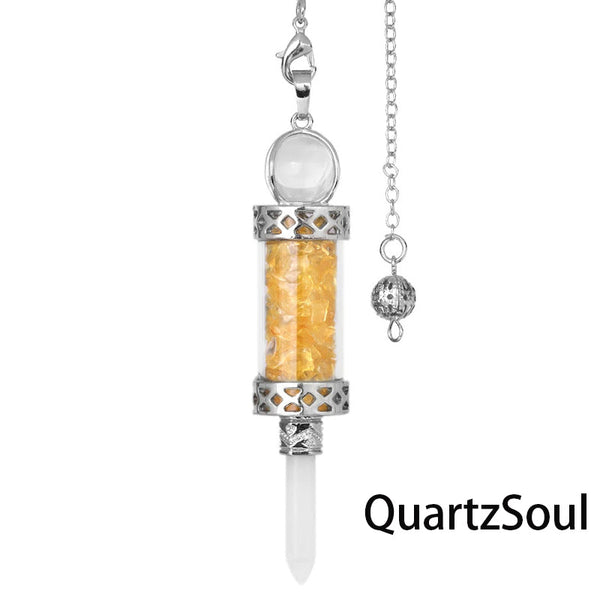 Citrine crystal pendulum with sunny yellow chips for abundance readings