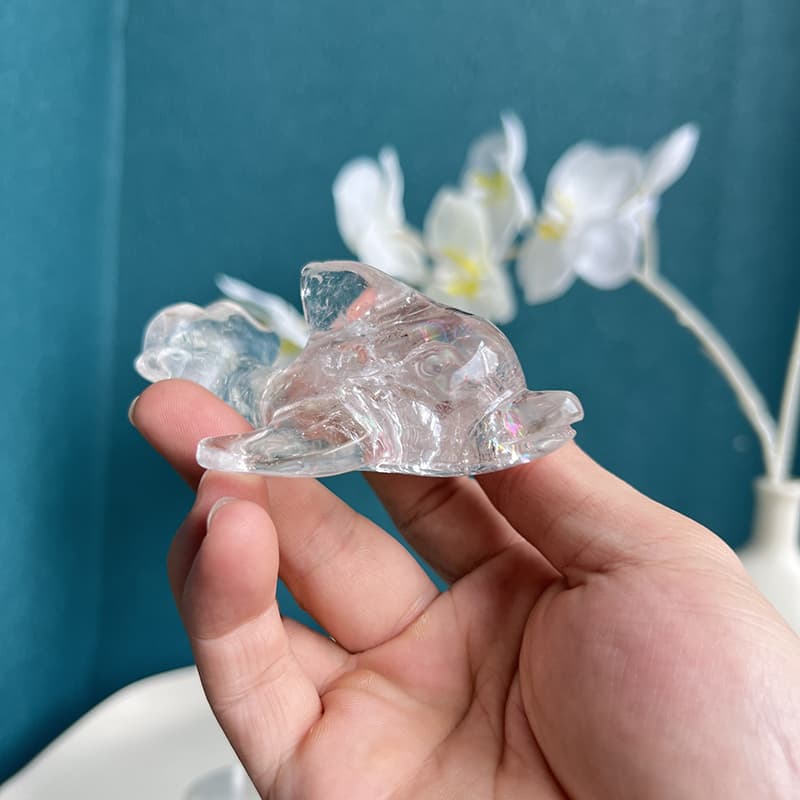 Clear Quartz Flying Fish Crystal Carving home display