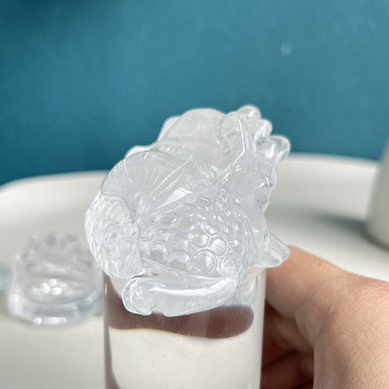 Clear quartz carved animal figurine golden toad