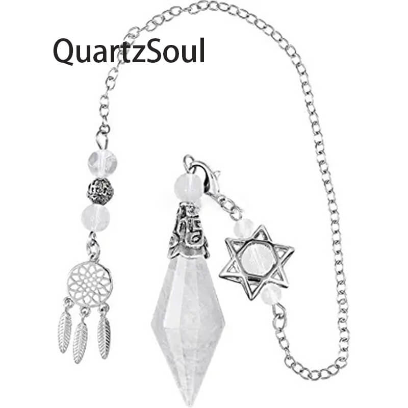 Clear Quartz Crystal Pendulum with Star and Dreamcatcher Charms