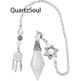 Clear Quartz Crystal Pendulum with Star and Dreamcatcher Charms