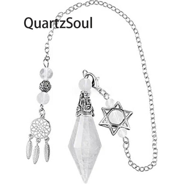 Clear Quartz Crystal Pendulum with Star and Dreamcatcher Charms
