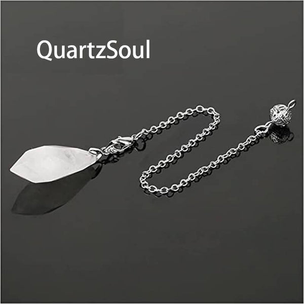 Clear Quartz Faceted Crystal Pendulum with Silver Chain