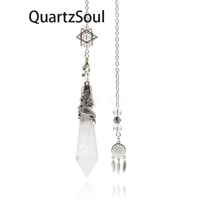 Clear Quartz Crystal Pendulum with Star Holder and Dragon Wrap