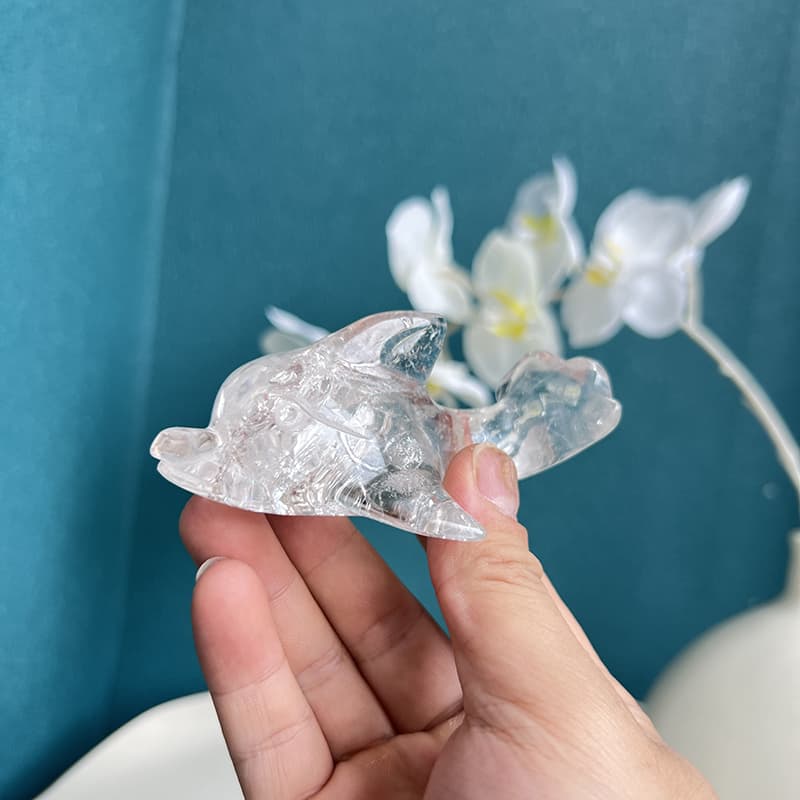 Detailed fins of Clear Quartz Fish Crystal Carving