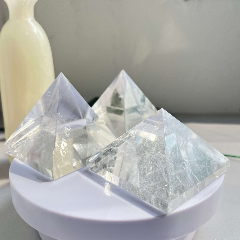 Group of wholesale clear quartz pyramids for retailers