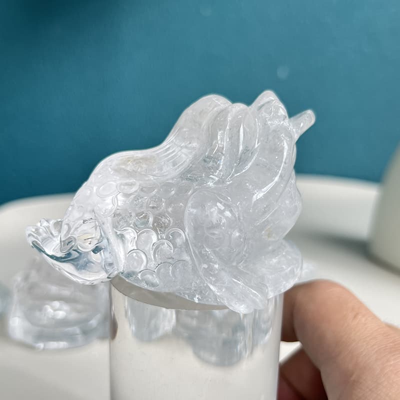 Clear quartz golden toad carving as elegant home decor accent