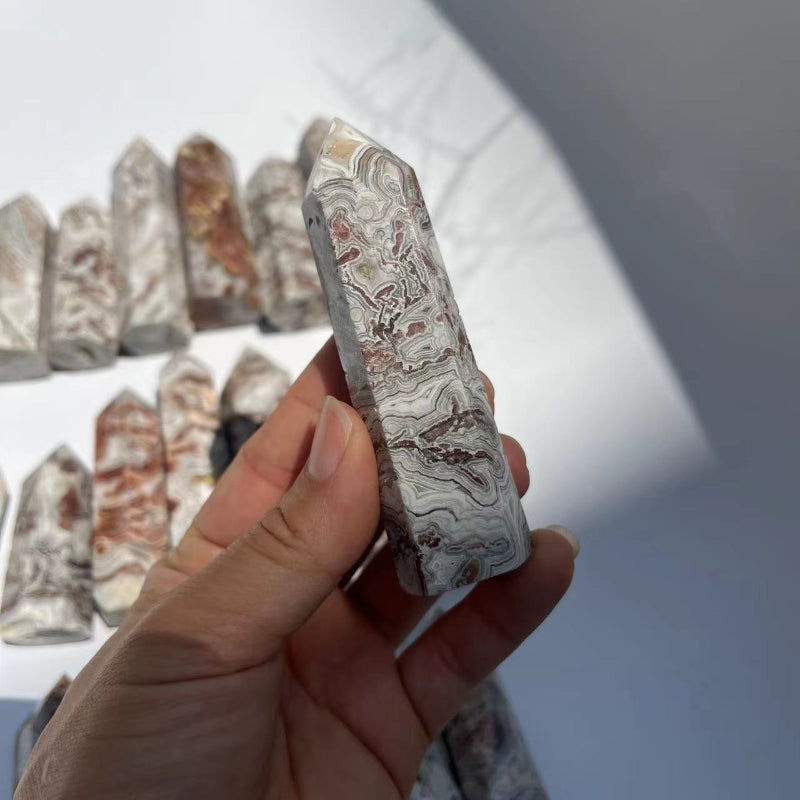 Crazy Lace Agate Tower Display For Crystal Healing Practitioners