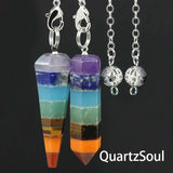 Silver Chain Detail on Rainbow Chakra Crystal Pendulum