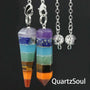 Silver Chain Detail on Rainbow Chakra Crystal Pendulum