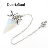 Opal crystal pendulum with pentagram and moon charms for divination