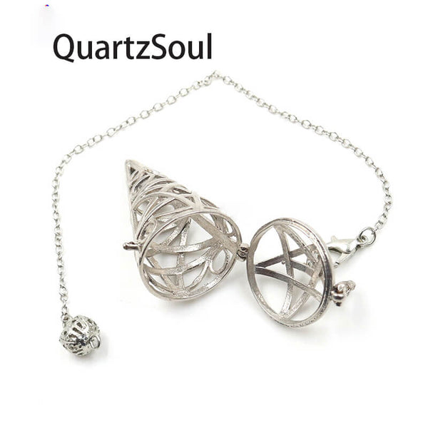 Silver Geometric Divination Pendulum Tool with Decorative Focus Bead