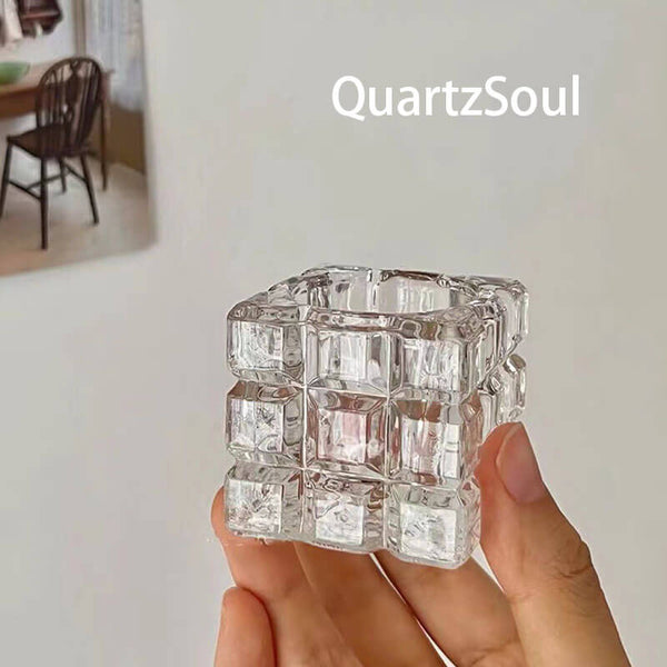Crystal Cube Candle Holder | Glass Tealight Holder for Decor