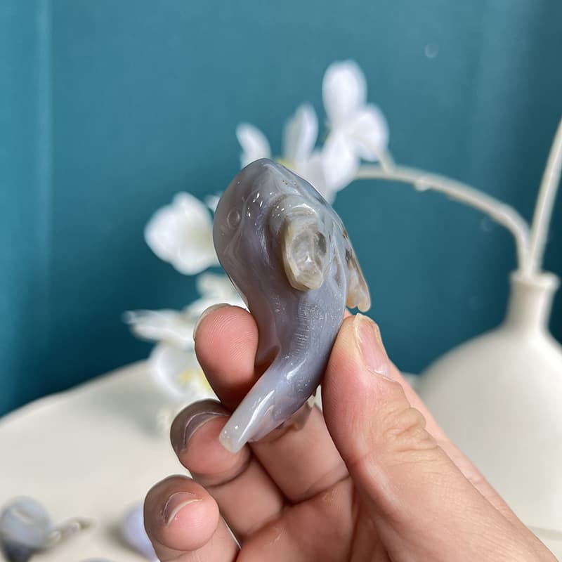 Close-up of dolphin agate crystal showing intricate natural crystal formations