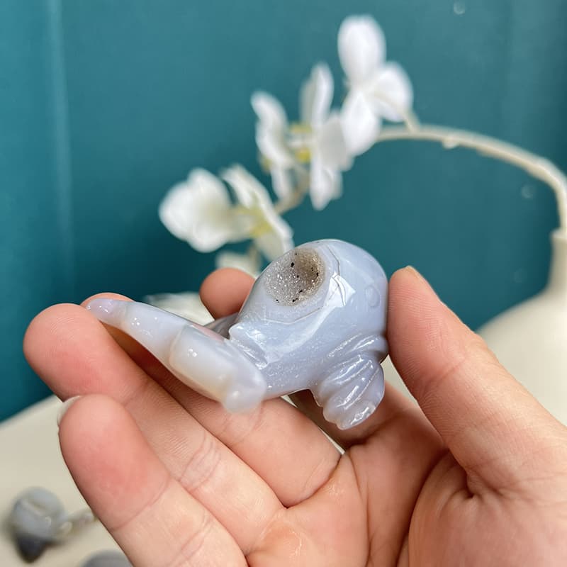 Dolphin white agate crystal carving top angle