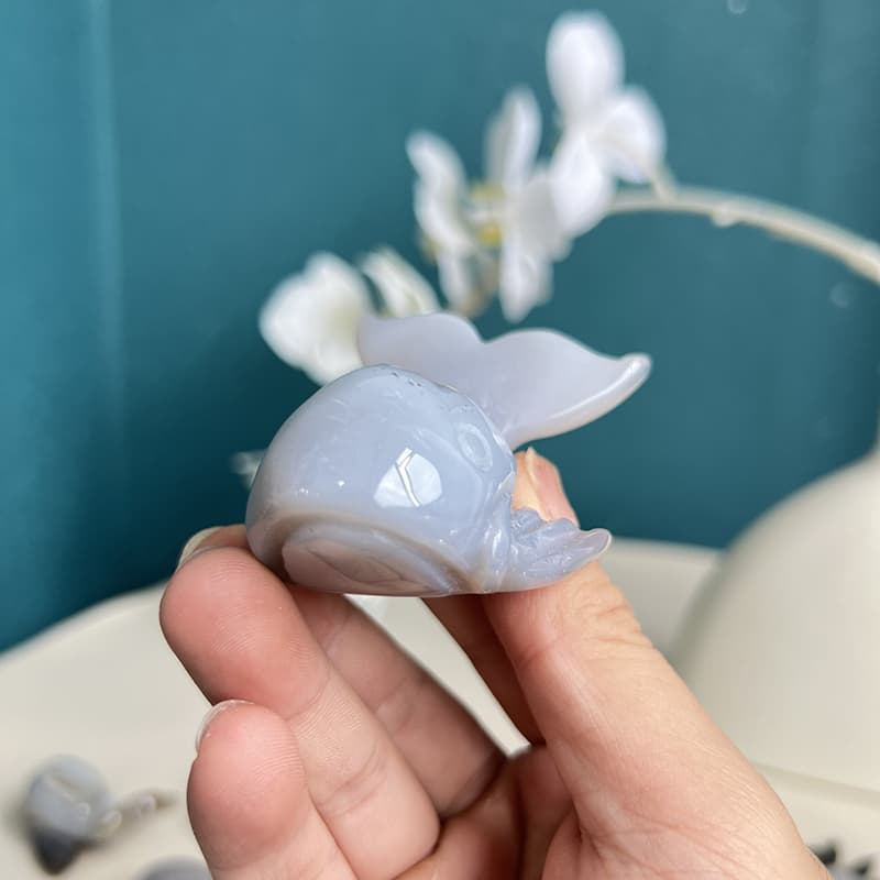 Handcrafted dolphin white agate crystal carving centerpiece