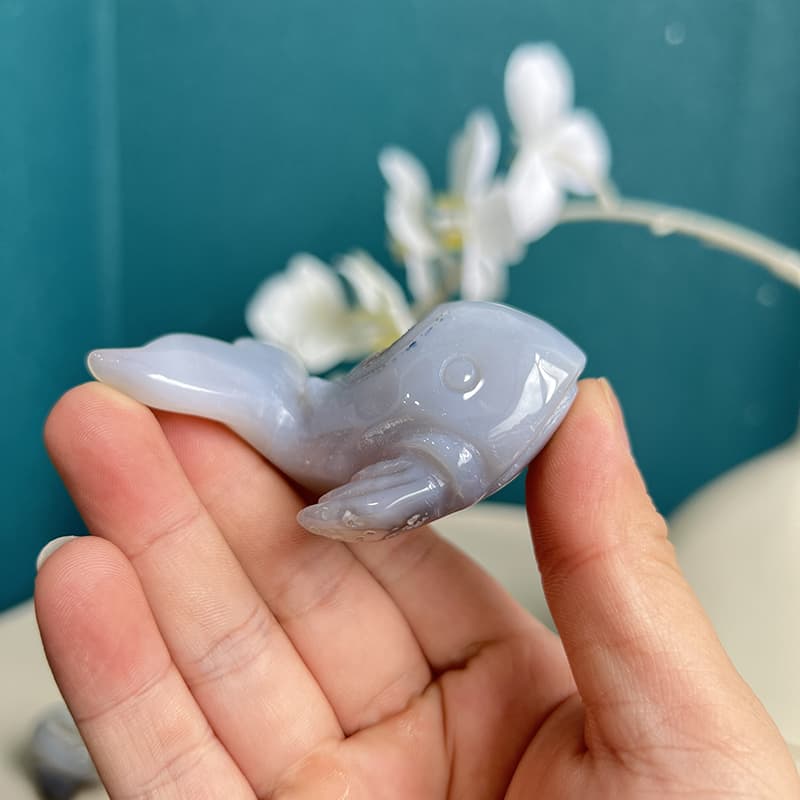 Dolphin white agate crystal carving side profile