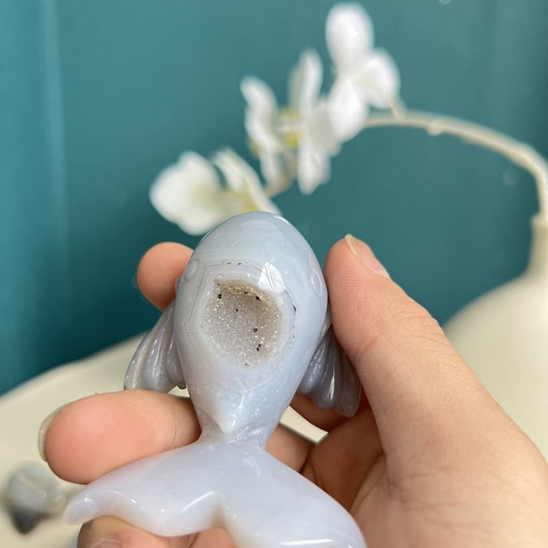 Dolphin white agate crystal carving front view