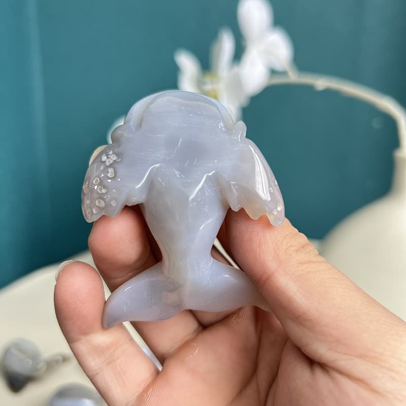 Dolphin white agate crystal carving rear angle