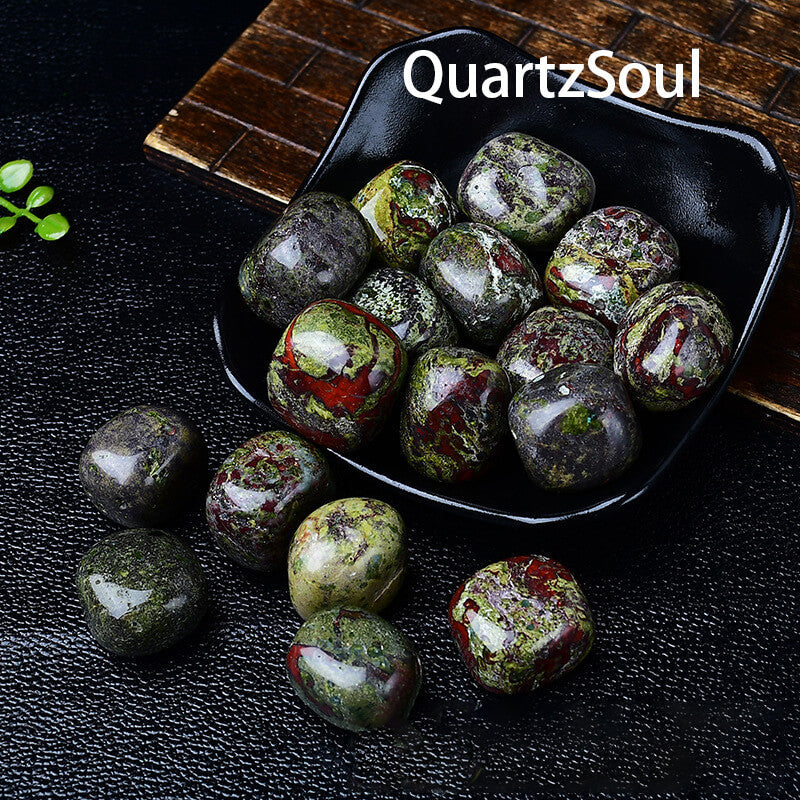 Dragon Blood Jasper Tumbled Stones in Black Bowl for Crystal Healing Collection